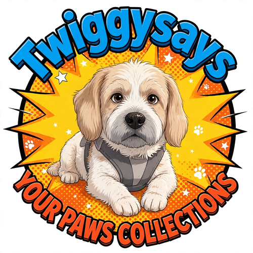 Twiggysays Your Paws Collections badge with senior cartoon Max